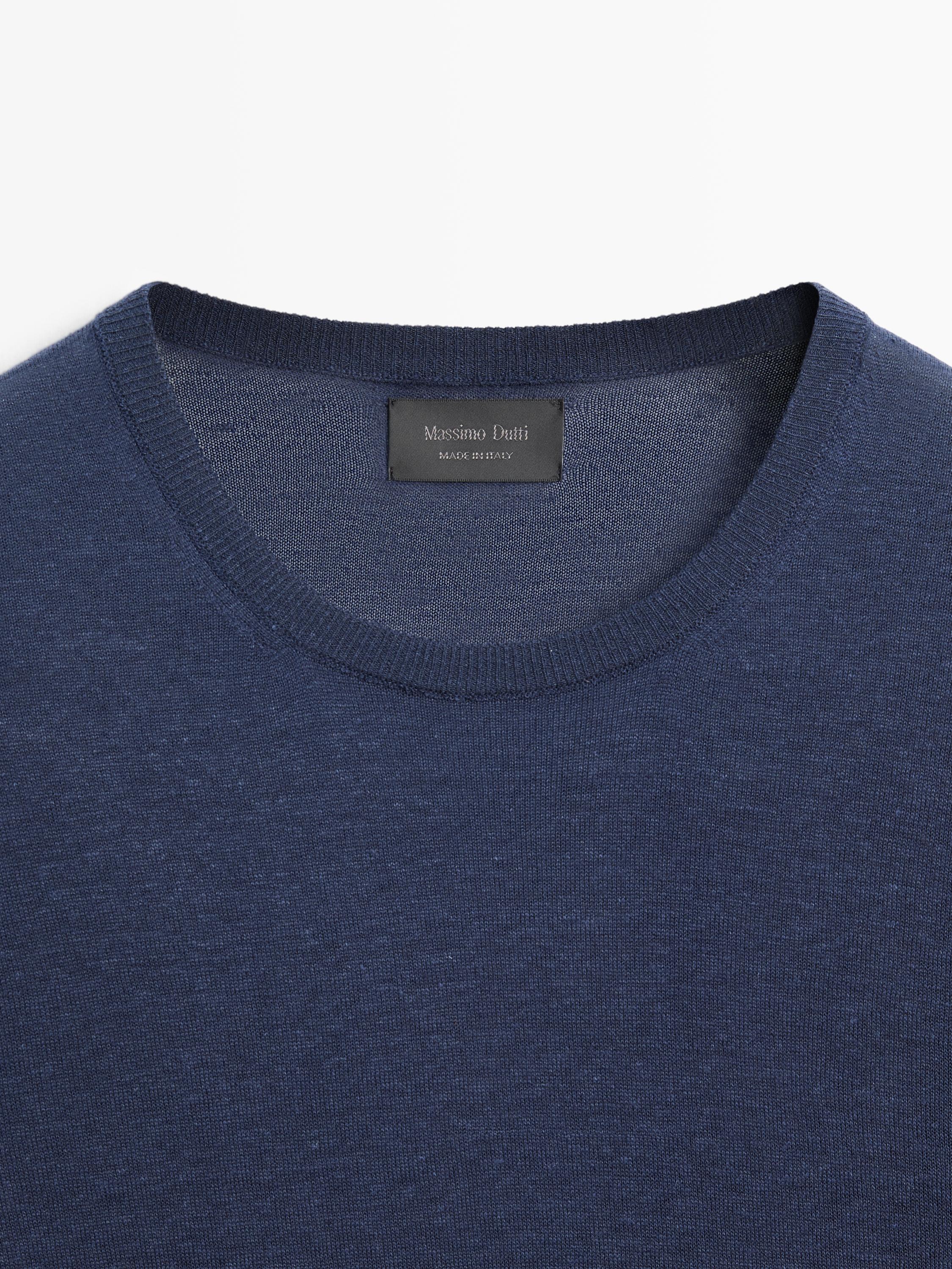 Linen and cashmere knit crew neck sweater